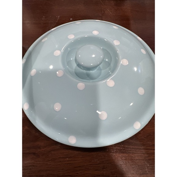 Spode Baking Days‎ 2007 A10 Round Lid Casserole Dish Blue White Polka Dots Retro - Picture 4 of 5